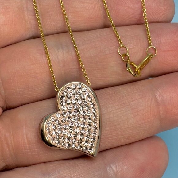 Rose & Yellow Gold Over Sterling Silver Pink CZ Heart Pendant Pink Enamel 18'' - Picture 1 of 12